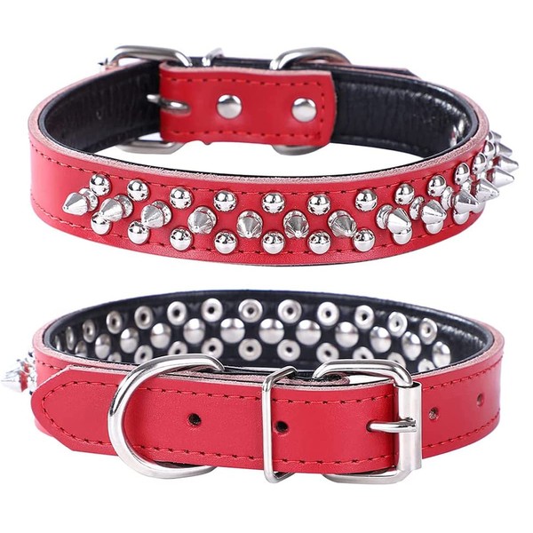 haoyueer Adjustable Genuine Leather Spiked Studded Dog Collars for Small