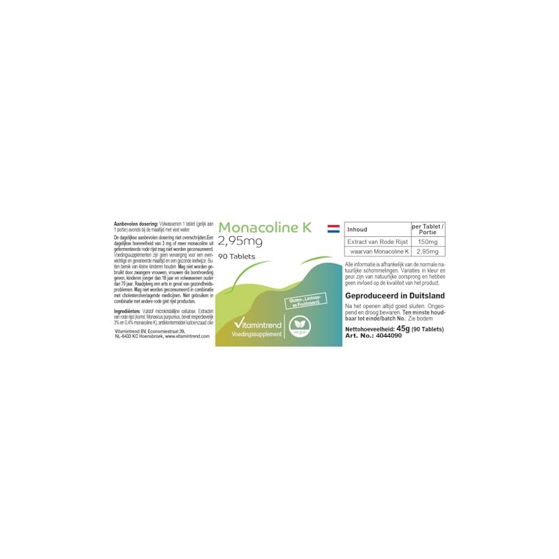 Monacolin K 2.95 mg - 90 Tablets - Red Rice