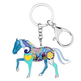 Enamel Metal Horse Key chains For Women Girls Gifts Car Purse Animal Pendant Charms toy (Blue)