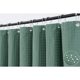 PurpleEssenecs Shower Curtain - Waffle Textured Heavy Duty Thick Fabric for Bathroom, Luxury Weighted Cloth Bath Curtain - Spring Easter Summer - 72" W x 72" L - Pack of 1 - Sage Green