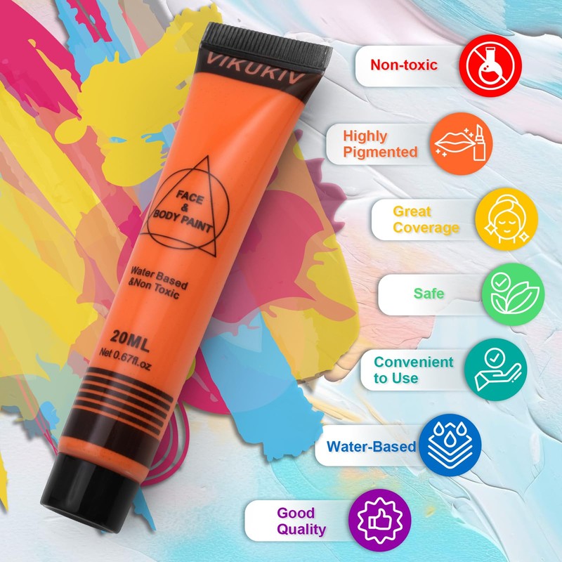 VIKUKIV 14 Colors Face Body Paint Kit Professional Water Based