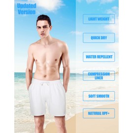 LUCOWEE Mens White Swim Trunks with Compression Liner no Mesh Jammer Lined Swimming Trunks Quick Dry UPF 50+ Stretchy 5.5 inch Inseam Bathing Suit Shorts White X-Large