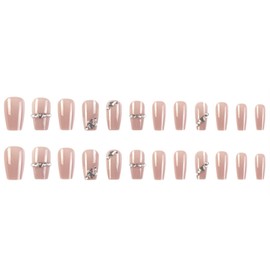 Hkanlre - Uñas postizas con forma de ataúd a presión para mujeres y niñas, 24 unidades