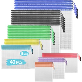 TKOOFN 40pcs Mesh Zipper Pouch Bags, 8 Size Zipper Bags for Organizing Storage, Waterproof Zipper Pouches, File Document Bags for School, Travel,Toys, Puzzle, Board Games and Office Supplies