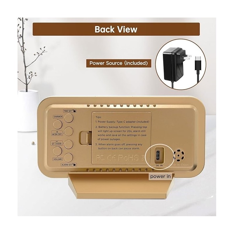 Peakeep Slim Digital Mirror Clock, Aesthetic Alarm Clock for Desk