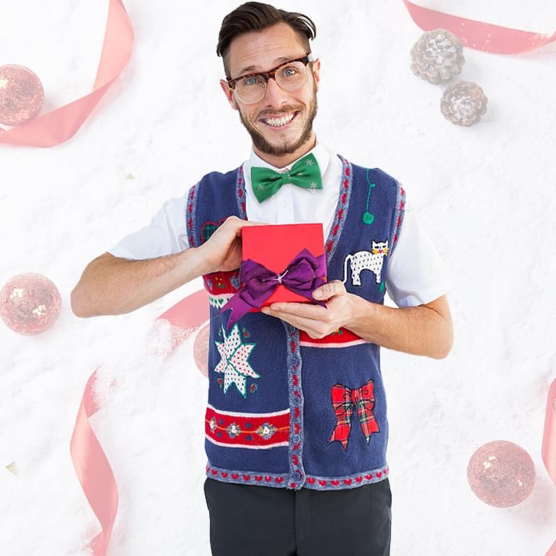 Alizeal Mens Green Background with Snowflake Pattern Pre-tied Christmas Party