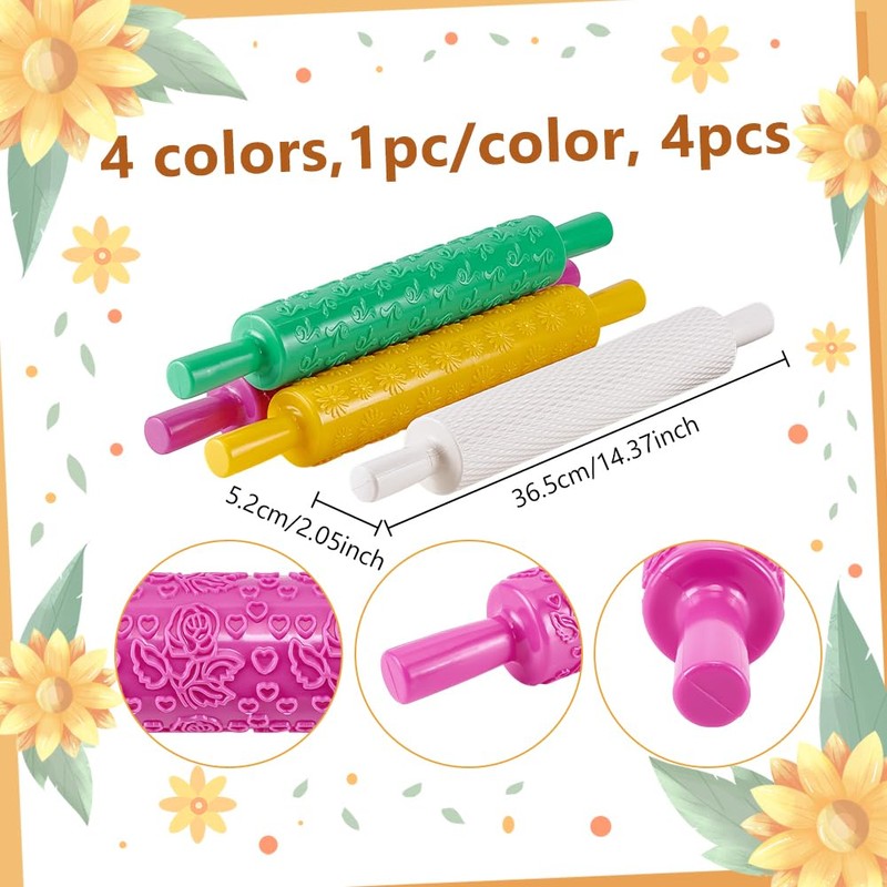 UNICRAFTALE 4 Pieces 4 Colours Plastic Clay Roller Modelling Pattern