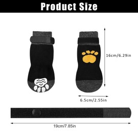 ZEACCT Pack of 4 Dog Socks, Non-Slip Dog Socks, Adjustable Dog Socks, Warm Dog Socks, Paw Protectors for Puppies When Walking on Indoor and Outdoor Wooden Floors (Black, M)