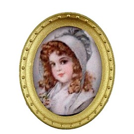 Melody Jane Dollhouse Miniature Young Girl Portrait Picture in Oval Gold Frame A