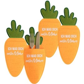 Papierdrachen Carrot Shaped Felt Cutlery Bags - Set of 4 11.5 x 29 cm - Robust & Easy Care - Cheerful Design for Table Decoration - Perfect for Easter & Autumn Festival