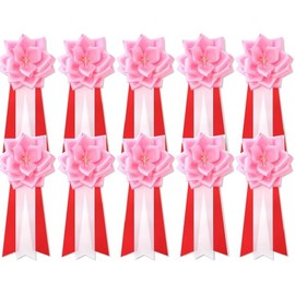 12 Piece Set of 12 Small Ribbons Ribbon Roses with 3 Rare Sauce Emblem Insignia (Red)