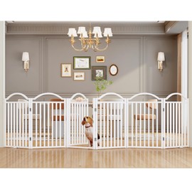 Indoor Pet Gate 6-Panel Folding Dog Gate for Stairs or Doorways, Freestanding No Drilling Pet Fence for Cats and Dogs (White, 6 Panels)