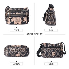 Jywmsc Women's Elephant Hobo Shoulder Bag Multi Pocket Casual Shoulder Bag Lightweight Crossbody Handbags Side Pocket, black, hobo