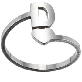Jude Jewelers Stainless Steel Heart Shaped Ajudstable Size Initial Letter A-Z Alphabet Wedding Engagement Promise Statement Ring (D, Adjustable)