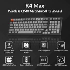 Keychron K4 Max Wireless/Wired Mechanical Keyboard, 96% Layout QMK 2.4 GHz Bluetooth Connection, Non-Shine Through PBT Keycaps White Backlit Compatible with Mac Windows Linux