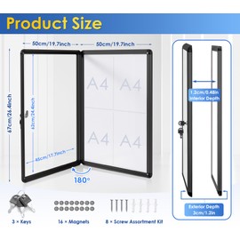 SWANCROWN Enclosed Notice Board Magnetic Bulletin Boards for Office with Locking Door,Black Frame, 26x20inch(4XA4