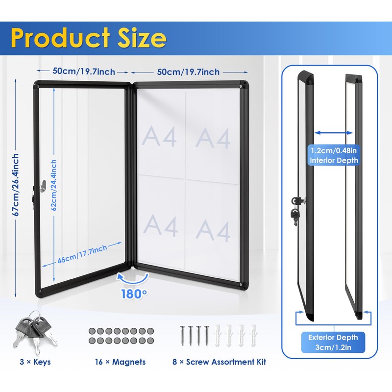 SWANCROWN Enclosed Notice Board Magnetic Bulletin Boards for Office with