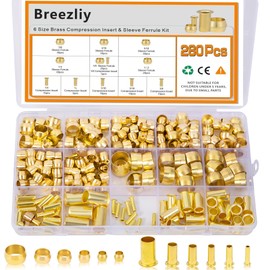 280PCS Compression Fittings Assortment kit - 6 Sizes Brass Compression Sleeve Ferrule & Insert, Connect for Air, Water, Fuel, Oil and Inert Gases