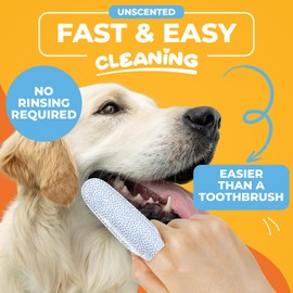 Paw Science Dog & Cat Teeth Cleaning Wipes - Dental Finger Wipes for Cats & Dogs - Pet Toothbrush & Tooth Brushing Kit - Effective Teeth Cleaner (Unscented)