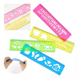 Jands Reglas Escolares Con Platilla De Letras Y Dibujos 4pz