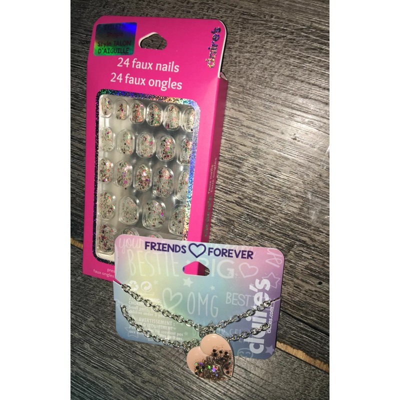 Claire’s Glitter Faux Stick On Nails Bff Best Friend Heart