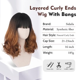 Sidaila Wig with Bangs for Women | 16 Inch Layered Body Wave Synthetic Wig | Heat Resistant Yaki Fiber Natural Looking Shoulder Length Wigs | Synthetic Wig for Daily Wear - Ombre Black to Copper Brown