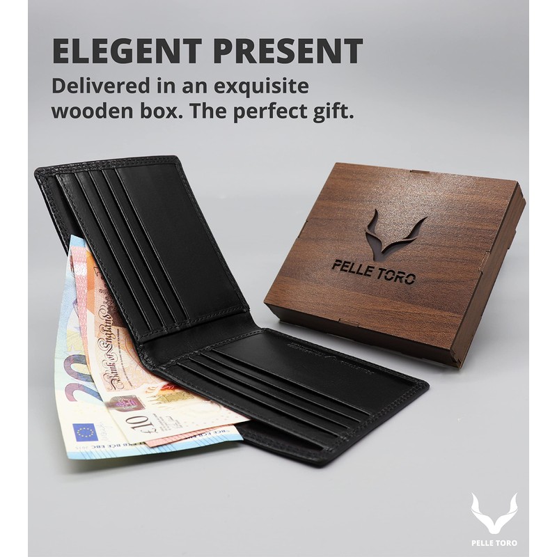 PELLE TORO Minimalist Slim Mens Wallet, Handmade Real Leather Card