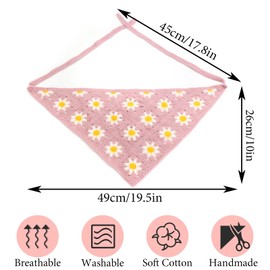 FULZTEY - Pañuelo de ganchillo para la cabeza, pañuelo de punto rosa, color blanco, con margaritas, para el cabello, clásico, estilo hippie, corbata, diadema, pañuelo boho, accesorios para el cabello,