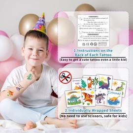 Partywind Dinosaur Kids Tattoos for Party Supplies, Individually Wrapped Cut Tattoos for Dinosaur Birthday Party Decorations Favors, Goodie Bag Stuffers Toys for Boys and Girls (50 Styles)