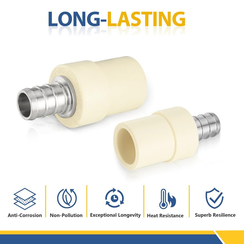 50-PACK GUOFIS CPVC Transition Coupling,1/2" Pex x 1/2" CPVC Barb