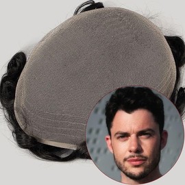 Amiable Toupee for Men European Human Hair Mens Full Lace Hairpiece Hair Replacement System for Men with Soft Full Bleached Knot mens toupee off black（ 7 * 9 Inches1B）