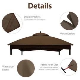 Tradesparker 10x12 Replacement Canopy Top for Lowe's Allen Roth Gazebo #GF-12S004B-1,Double Tiered Waterproof Gazebo Cover Roof with T-Hook, Brown