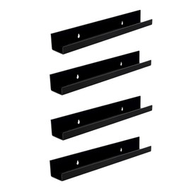 YFEEN 4 Pack Acrylic Shelves for Wall Storage,15" Floating Bookshelves for Kids, Display Shelf for Bathroom, Bedroom,Decor, Black