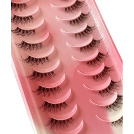 Half Lashes 10 Pairs Clear Band Russian Strip Lashes 6D False Eyelashes Fluffy Long Dramatic Natural Fake Lashes Thick Soft Reusable Fake Lashes Pack Makeup (AF25)