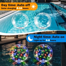 Uytkfg 14 Inch Fairy Floating Pool Lights Solar Powered,RGB Inflatable Glow in The Dark Balls That Float,IP68 Waterproof Led Light up for Inground Pool Decorations Outdoor