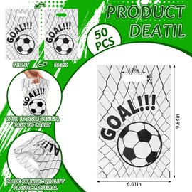 On-Airstore 50 Pcs Soccer Party Gift Bags with Handle Goal Plastic Sports Team Snack Goodie Bags for Football soccer party Favors Supplies Candy Treat Bag for Soccer Themed Birthday Party Decorations