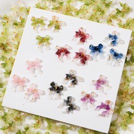 100PCS Bow Nail Charms Mixed 3D Color Gradient Gold Foil Bow Resin Nails Art Rhinestones with Heart Design Y2K Ribbon Bows Charms for Nails Kawaii Bowknot Nail Accessories for Women Nail Decorations