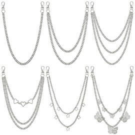 NEWITIN 6 Pieces Pants Chain Punk Jean Chains Metal Belt Chain Silver Multi Layer Pocket Wallet Key Chains Goth Accessories for Women Men