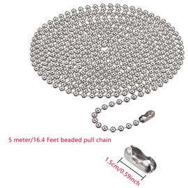 16.4 Feet Ball Bead Chain, Metal Roller Blind Beaded Pull Chain Extension with Connector Beaded Ball Roller Chain Keychain with 20 Matching Connectors (4.5 mm, Silver）