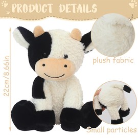 RFJYGWQM Cow Plush Doll, Dairy Cow Plush Cow, Soft Fluffy Hugging Cushion Soft Animal Stuffed Plush Toy Sleeping Companion Home Decoration Cow Doll Gift For Kids Adults, 22cm