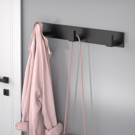 PMMASTO Coat Rack Wall Mount with L Shaped Black Coat Hooks Wall Hooks, Heavy Duty Stainless Steel Towel Hooks, Wall Coat Hanger, Robe Hooks for Bathroom,Kitchen, Entryway (Black 3 Hooks, 2 PC)