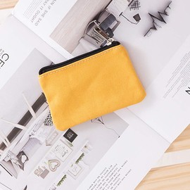 Hibate Small Canvas Coin Purse Holder Wallet Zip Pouch Money Purses Bag for Women Men Kids (Yellow)