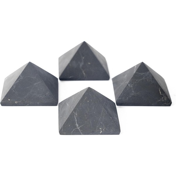 Karelian Heritage Shungite Pyramid Bulk | Unpolished Black Stone Shungite Protection | Small Black Pyramid 2 inch (5 cm) | Reiki Charged Protection Set of 4 | Grounding Stone for Home Office S102