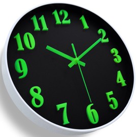 JoFomp 3D Numbers Glow in The Dark Wall Clocks Battery Operated, 12 Inch Silent Wall Clock Non Ticking, Modern Wall Clocks for Living Room Decor, Night Light Wall Clock for Bedroom Kitchen