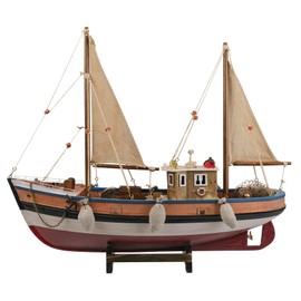 SAILINGSTORY Wooden Fishing Boat Model Sailboat Decor Antique Finish