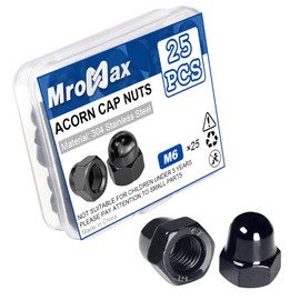 25Pcs M6 Black Acorn Cap Nuts M6-1.0 Acorn Nut 304 Stainless Steel 18-8 Dome Head Hex Nuts for Fasteners Bright Finish