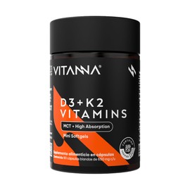 VITANNA | Vitamina D3 más K2 con MCT Oil | Premium | Rápida Absorción y Alta Biodisponibilidad para Huesos y Sistema Inmune | Certificado FST Verifed | Ingredientes naturales | Suplemento Funcional | 90 Softgels de 650 mg | Suministro para 3 meses