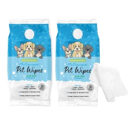 Shop4allsorts 2 x Packs Of 30 Multipurpose Pet Wet Wipes With Aloe Vera Vitamin E - Cleaning Wipes For Cats & Dogs - Fragrance Free - All Over Pet Wipes.