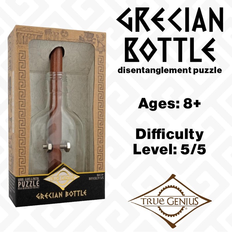 True Genius - Grecian Glass Bottle Disentanglement Brainteaser Puzzle, Logic
