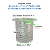 4" Commercial Floor Drain Strainer, 4" Tall, Perforated Stainless Steel